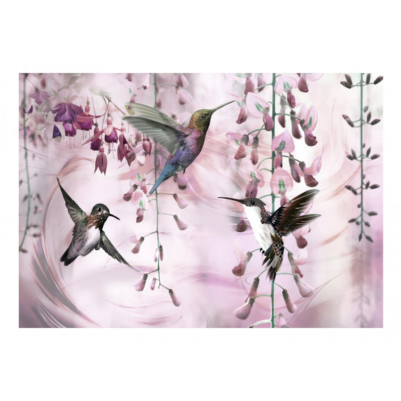 Fototapet Flying Hummingbirds (Pink)