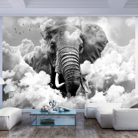 Fototapet Elephant In The Clouds (Black And White)