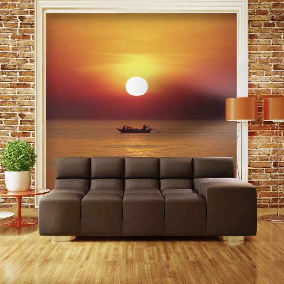 Fototapet Sunset With Fishing Boat