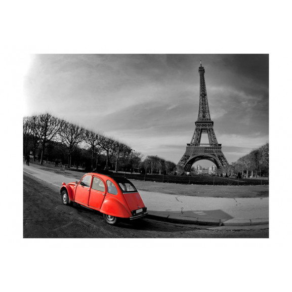 Fototapet Eiffel Tower And Red Car