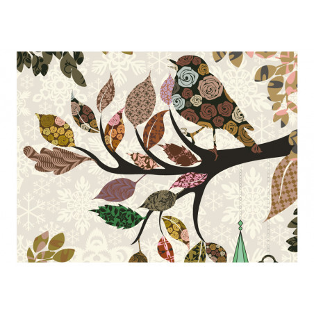 Fototapet Tree Branch With Bird (Patchwork)-01