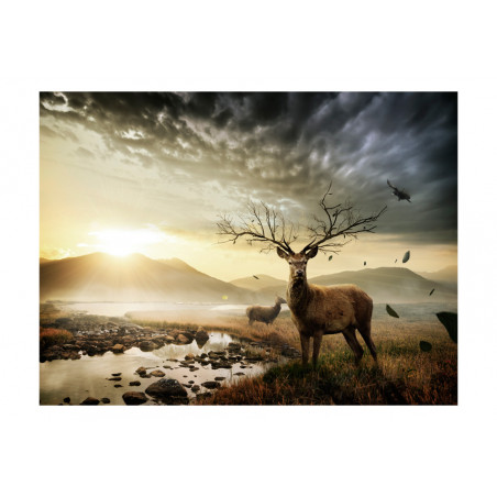 Fototapet Deers By Mountain Stream-01