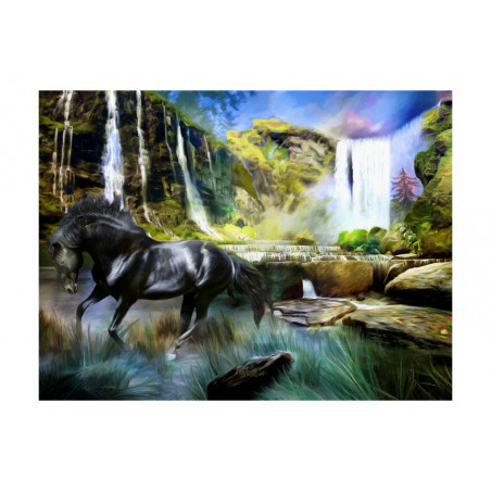 Fototapet Horse On The Background Of Sky-Blue Waterfall-01