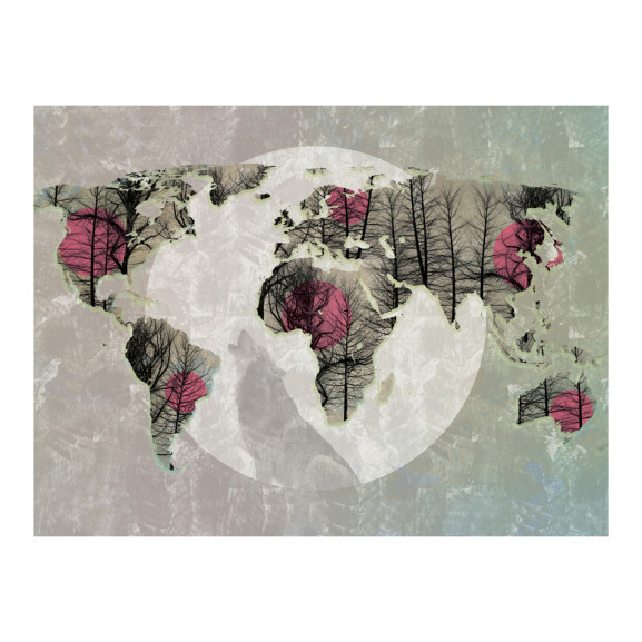Fototapet map of the world howling to the moon
