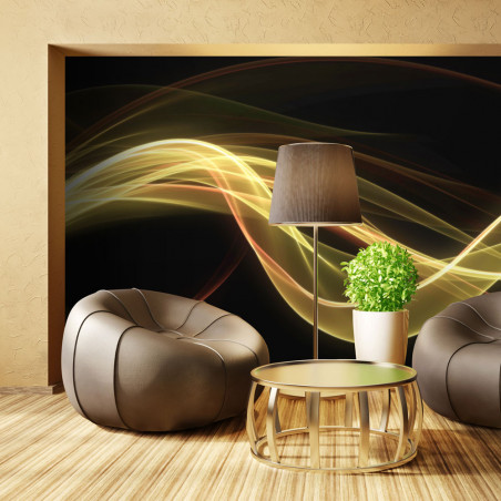 Fototapet Yellow Wave Form Floating In Dark-01