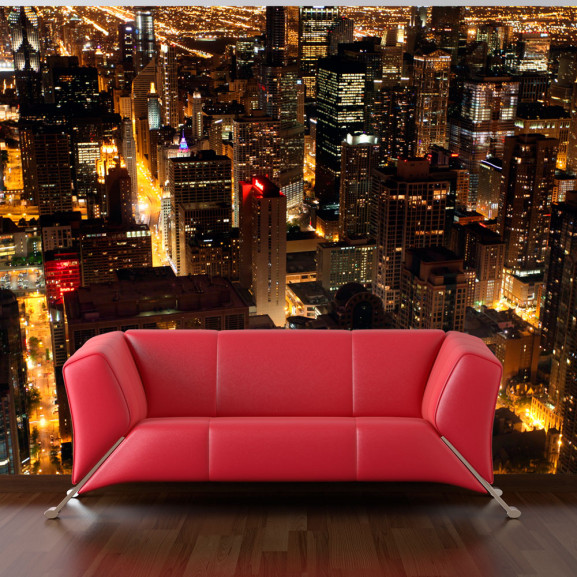 Fototapet City By Night Chicago, Usa