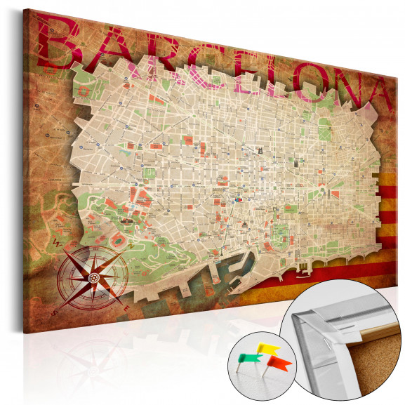 Tablou Din Plută Map Of Barcelona [Cork Map]