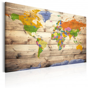 Tablou Map On Wood: Colourful Travels
