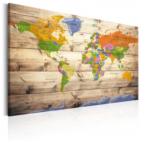 Tablou Map On Wood: Colourful Travels-01