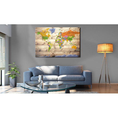 Tablou Map On Wood: Colourful Travels-01