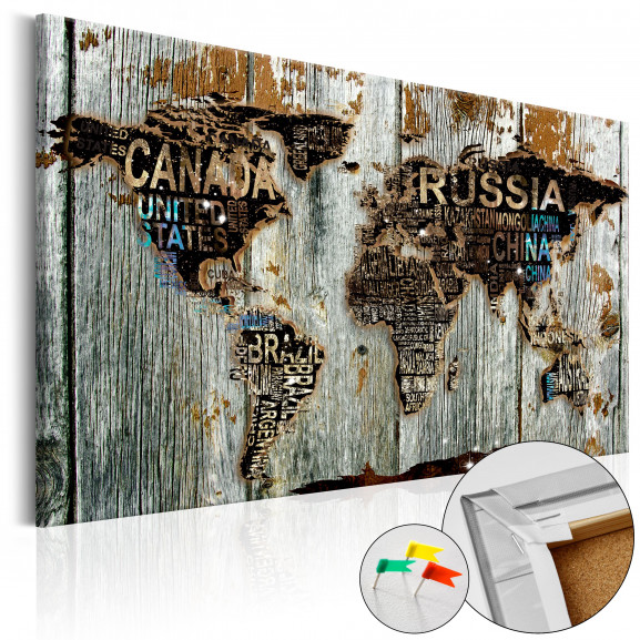 Tablou Din Plută Wooden Border [Cork Map]