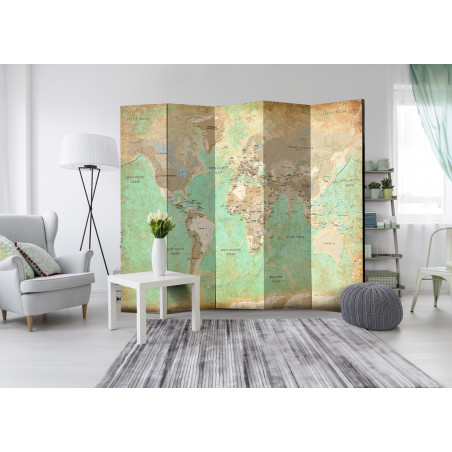 Paravan Turquoise World Map [Room Dividers] 225 cm x 172 cm-01
