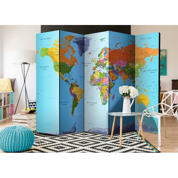 Paravan Colourful Geography [Room Dividers] 225 cm x 172 cm Artgeist imagine antiquemob.ro