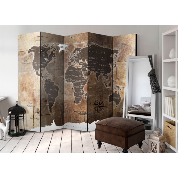 Paravan Room Divider – Map On The Wood 225 cm x 172 cm Artgeist