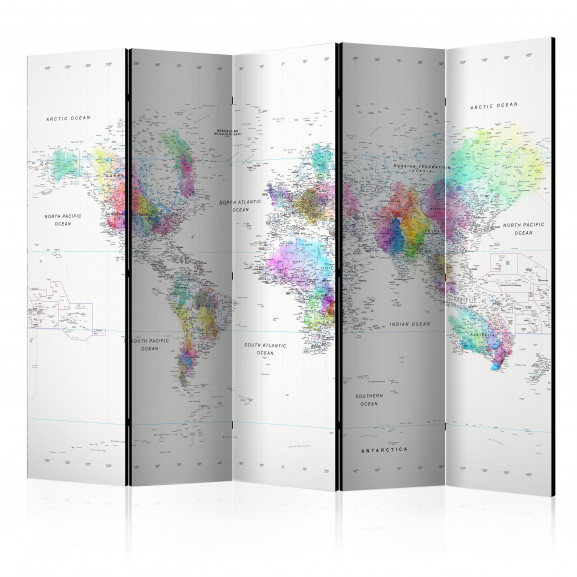 Paravan Room Divider – White-Colorful World Map 225 cm x 172 cm 172