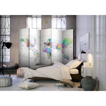Paravan Room Divider – White-Colorful World Map 225 cm x 172 cm-01