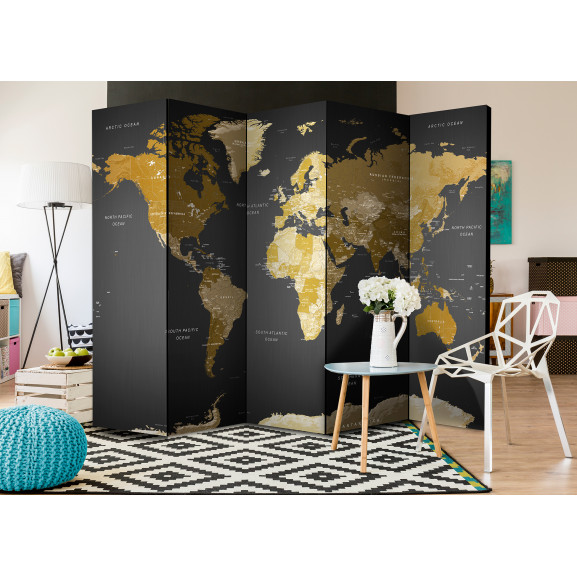 Paravan Room Divider World Map On Dark Background 225 cm x 172 cm Artgeist imagine antiquemob.ro
