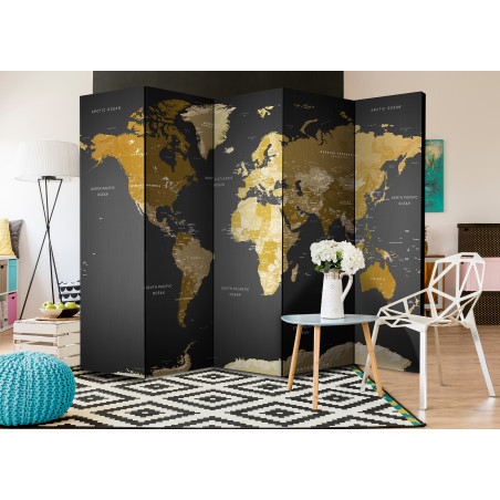 Paravan Room Divider World Map On Dark Background 225 cm x 172 cm-01