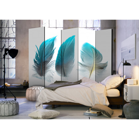 Paravan Blue Feathers Ii [Room Dividers] 225 cm x 172 cm-01