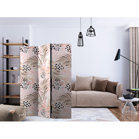 Paravan Pink Palm Leaves [Room Dividers] 135 cm x 172 cm-01
