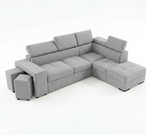 Coltar Extensibil Cu Otoman Ventotene, 5 Locuri, Taburete Integrate, Lada Depozitare, Gri, 265 Cm