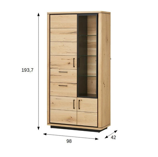 Vitrina Tulsa Smoked Oak, Furnir Din Lemn Masiv, 98 Cm