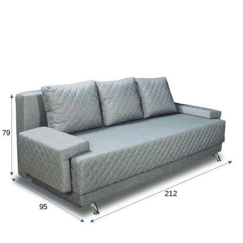 Canapea Extensibila Karla, 3 Locuri, Click Clack, Cu Lada De Depozitare, Argintiu, 212 x 95 x 79 Cm