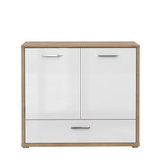 Comoda Chicory, Stejar Riviera si alb si alb super lucios, 94.5 cm