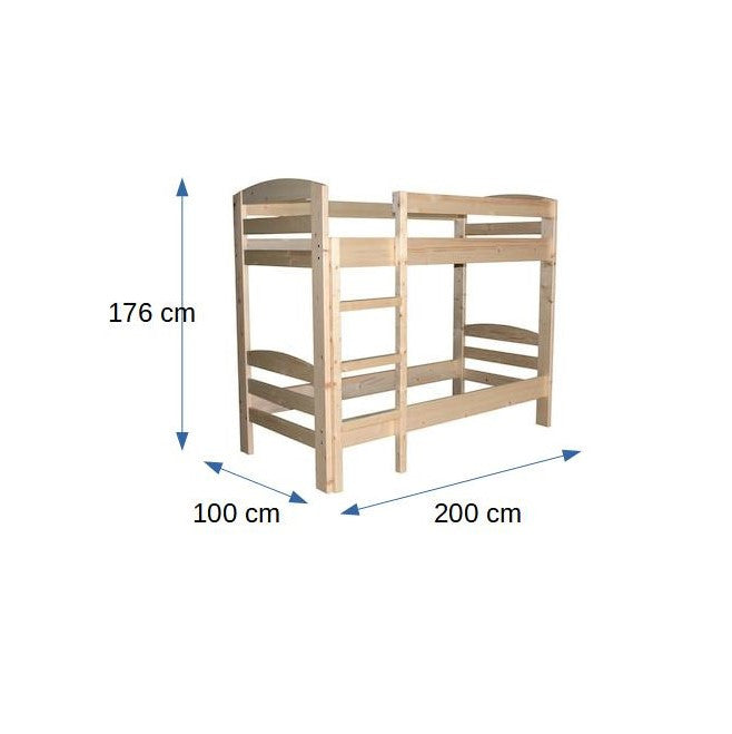 Pat Etajat Lacuit Ramona, Dimensiune Saltea 90 x 200 Cm,  Lemn Masiv, Natur