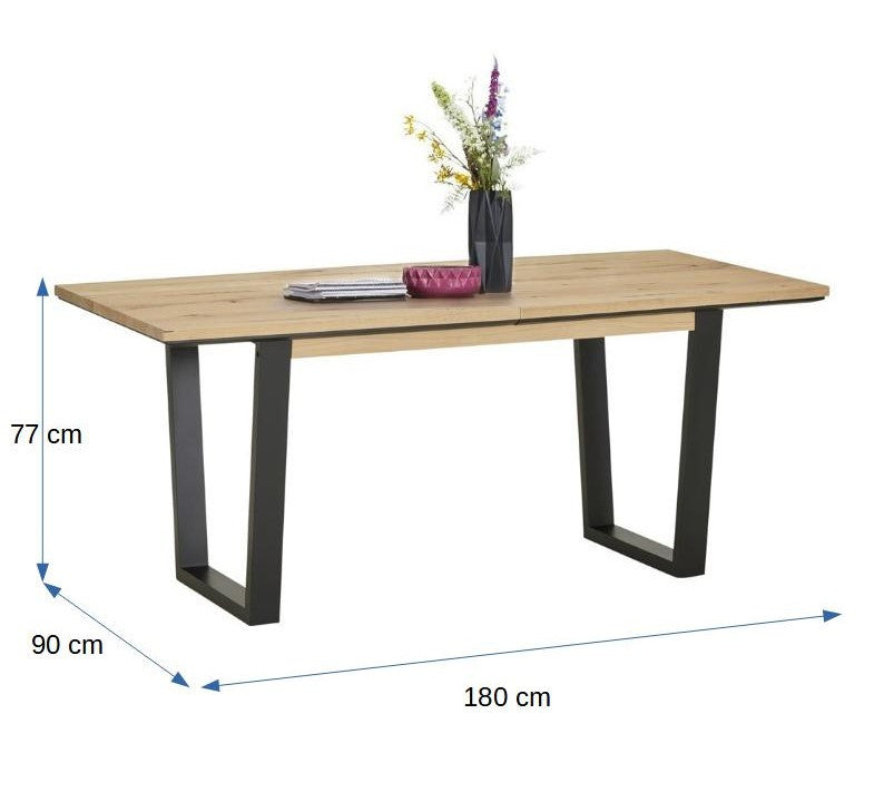 Masa Reno, Extensibila, Smoked Oak, Furnir Din Lemn Masiv, 180/230 x 90 x 77 Cm
