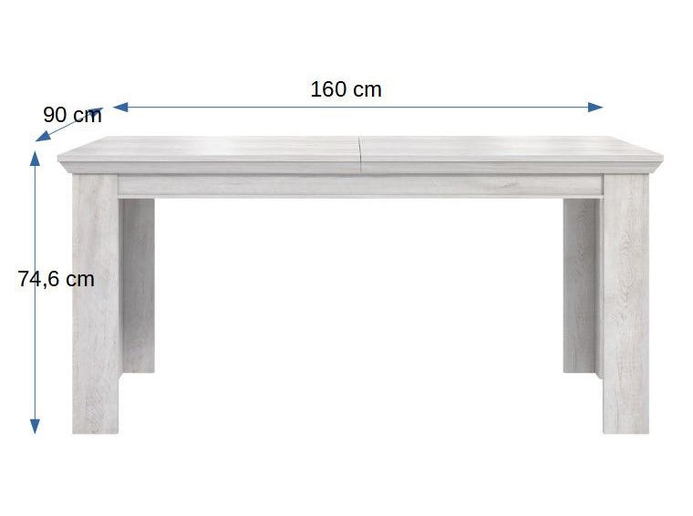 Masa Kashmir, Extensibila, Alb Antichizat, 160/205 x 75 x 90 Cm