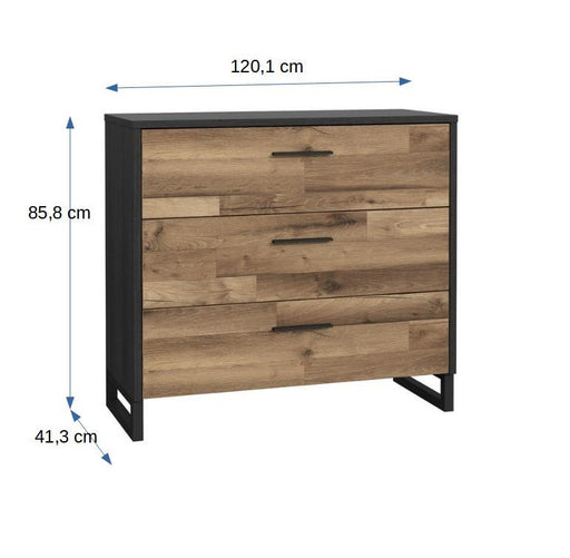 Comoda Jakarta, Stejar Negru Si Stejar Structurat, 120 Cm