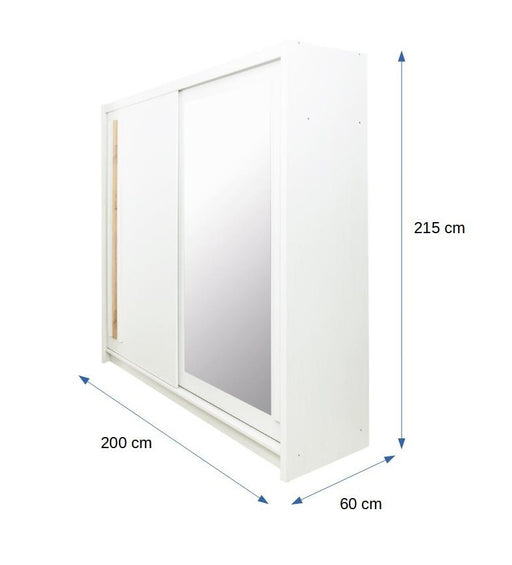 Dulap alb Anderssen pentru haine, design modern cu usi culisante si oglinda, 200 cm