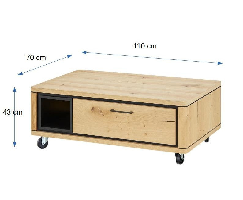 Masa Cafea Tulsa Smoked Oak, Furnir Din Lemn Masiv, 110 Cm