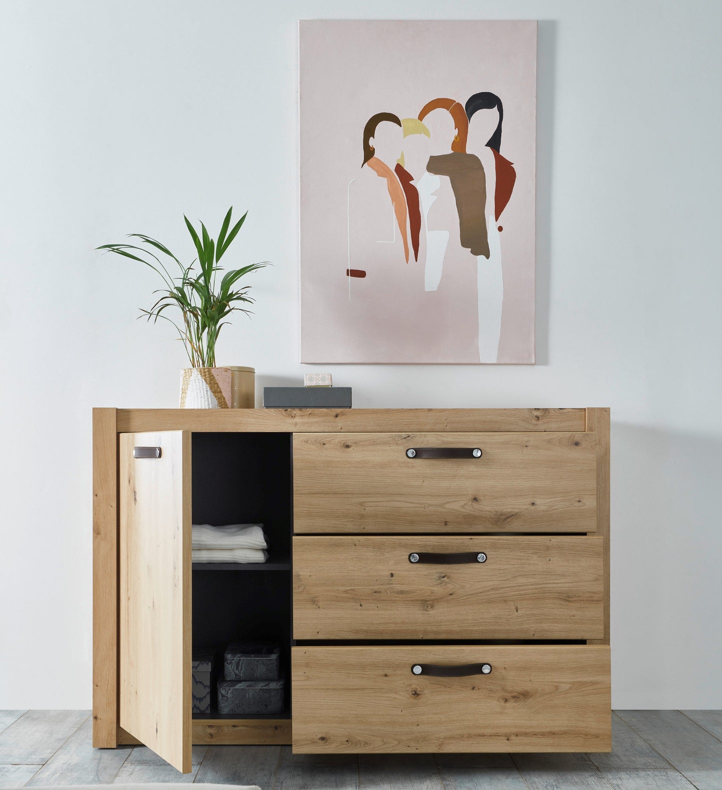 Comoda Prestige, 1 Usa Si 3 Sertare, Natur, 132.9 Cm