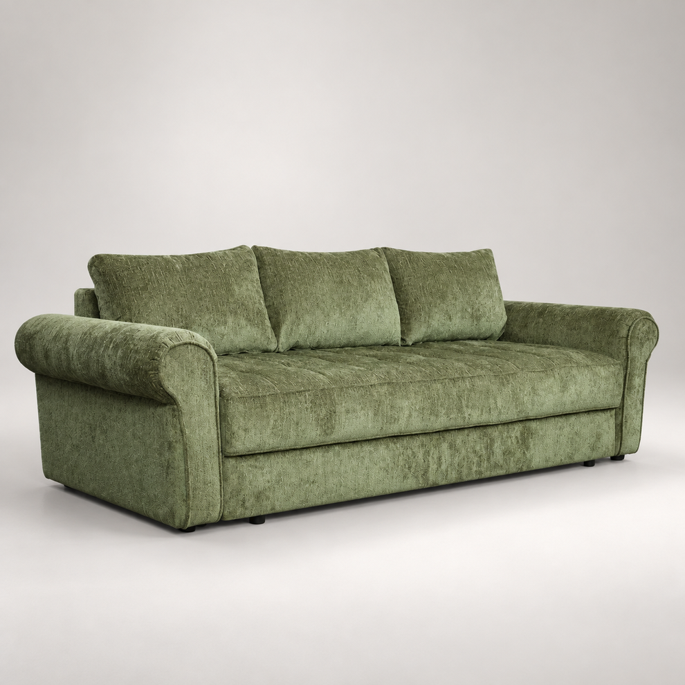 Canapea Extensibila Venezia, 3 Locuri, Lada Depozitare, Tapiterie Verde, 244 Cm