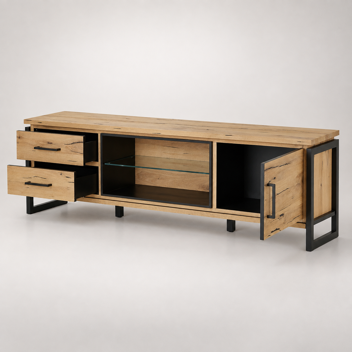 Comoda Tv Cu Furnir Din Lemn Masiv Reno Smoked Oak, 170 Cm #studio
