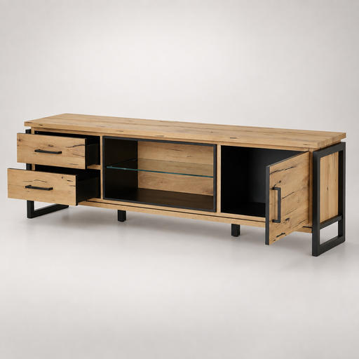 Comoda Tv Cu Furnir Din Lemn Masiv Reno Smoked Oak, 170 Cm #studio