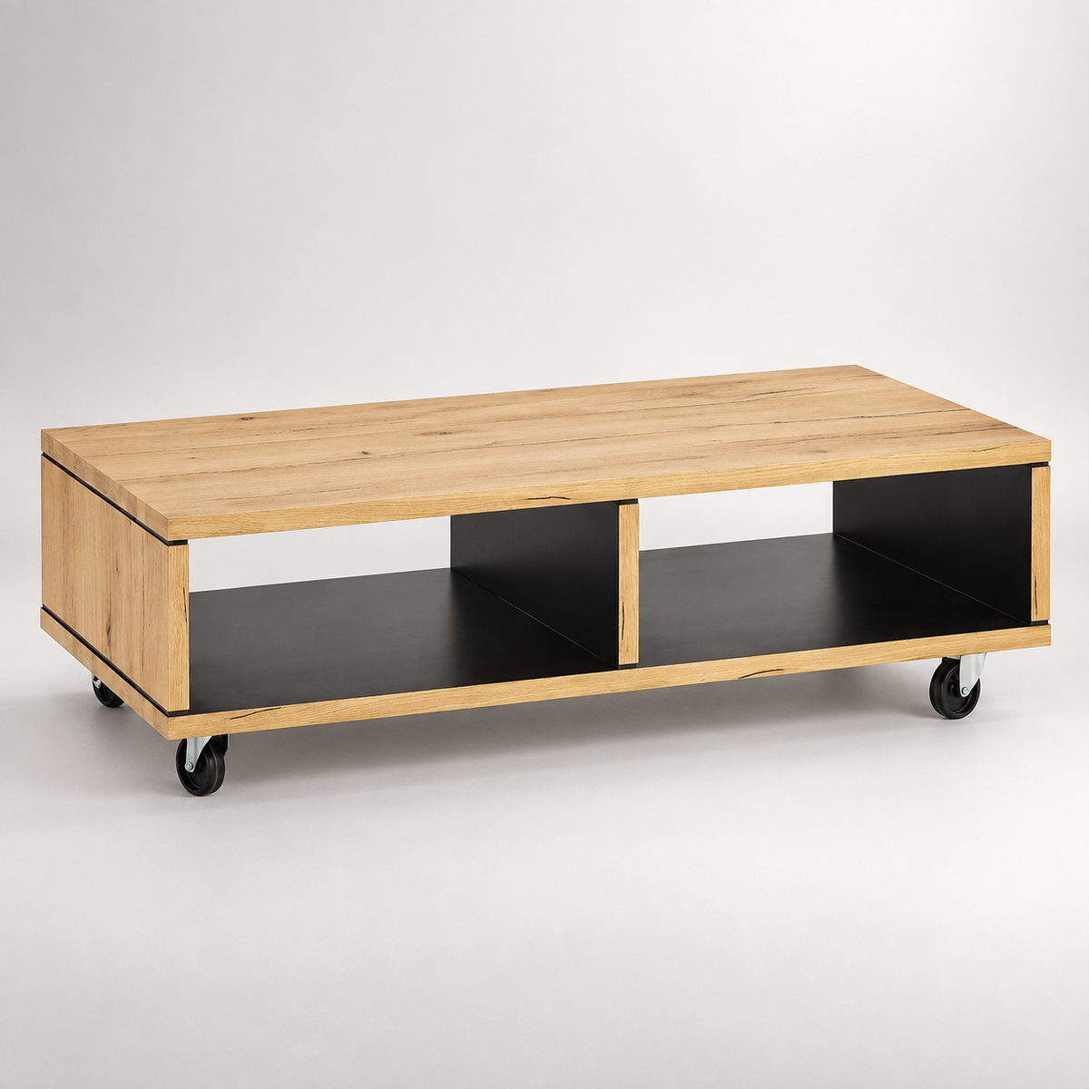 Masa Cafea Reno Cu 2 Nise, Smoked Oak, Furnir Din Lemn Masiv, 120 Cm #studio