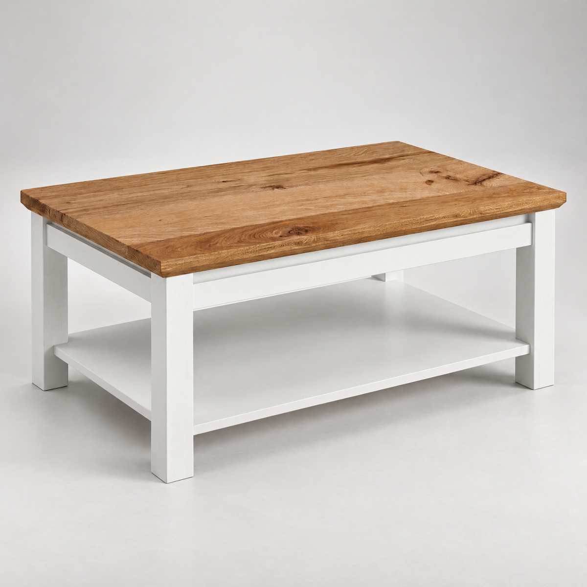 Masă de Cafea Thuxon 115 cm – Alb și Blat din Furnir de Stejar #studio