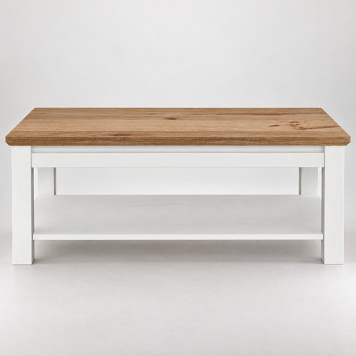 Masă de Cafea Thuxon 115 cm – Alb și Blat din Furnir de Stejar #studio