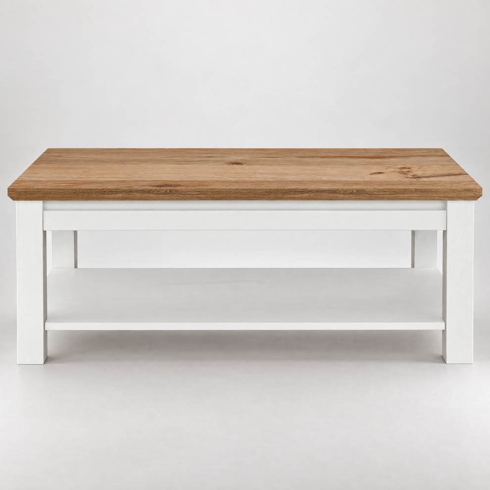 Masă de Cafea Thuxon 115 cm – Alb și Blat din Furnir de Stejar #studio