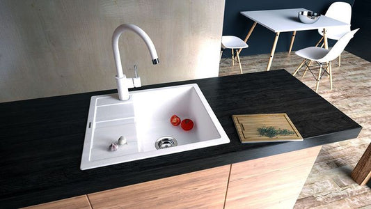 Chiuveta bucatarie Schock Ronda D-100 Cristalite Alpina, granit, reversibila, montare pe blat 58 x 50 cm