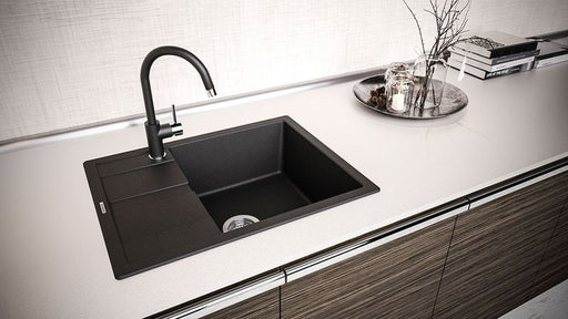 Chiuveta bucatarie Schock Ronda D-100L Cristalite Nero, granit, reversibila, montare pe blat 65 x 50 cm