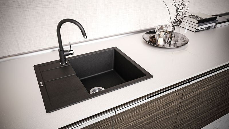 Chiuveta bucatarie Schock Ronda D-100L Cristalite Nero, granit, reversibila, montare pe blat 65 x 50 cm