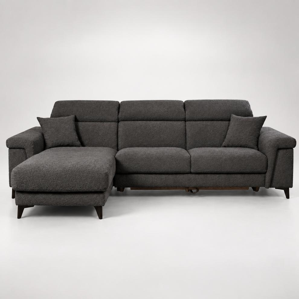 Coltar Extensibil Cu Insula Sorrento, Interschimbabil Stanga/Dreapta, 290 Cm gri inchis cu lada   #studio