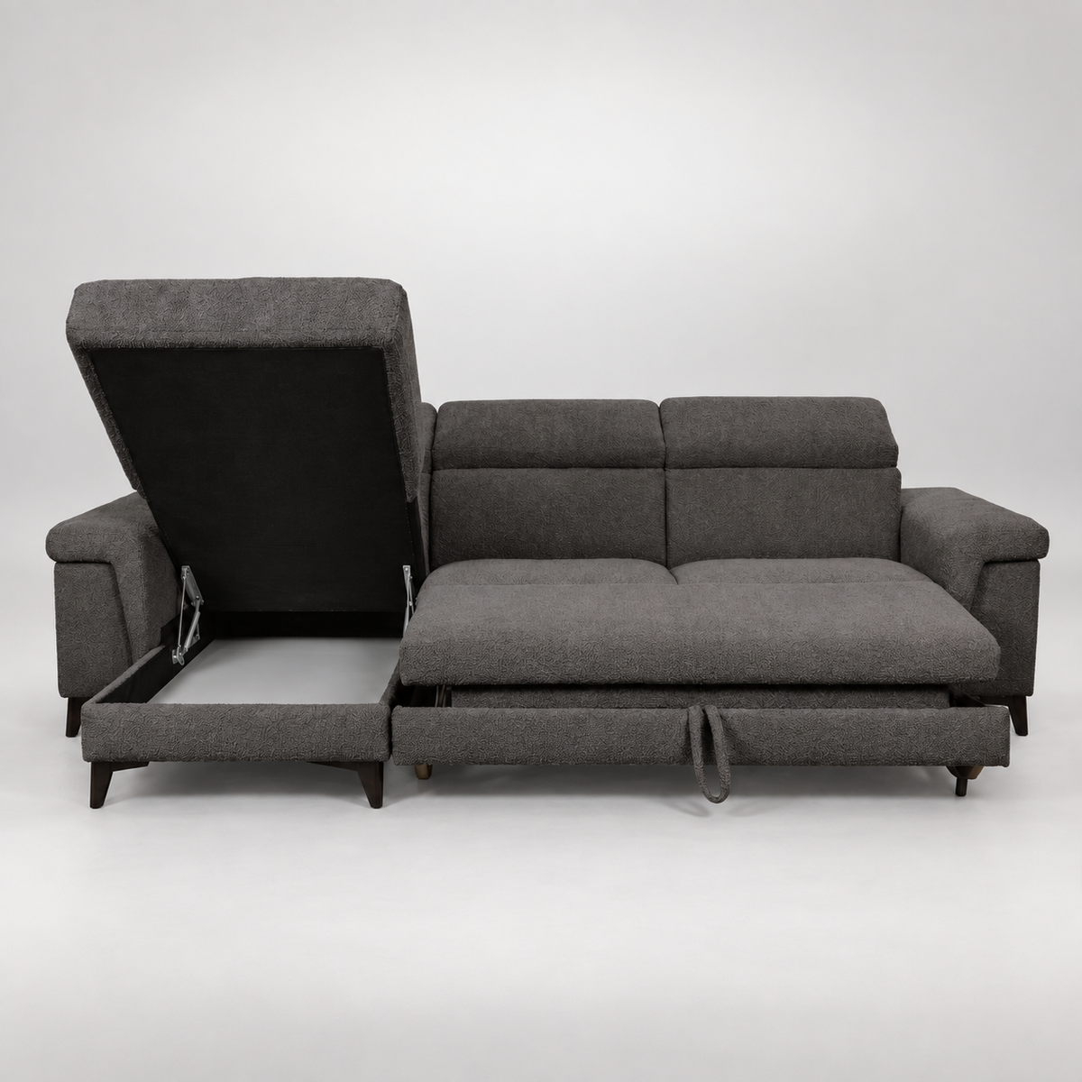 Coltar Extensibil Cu Insula Sorrento, Interschimbabil Stanga/Dreapta, 290 Cm gri inchis cu lada   #studio
