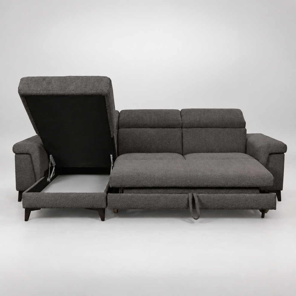 Coltar Extensibil Cu Insula Sorrento, Interschimbabil Stanga/Dreapta, 290 Cm gri inchis cu lada   #studio