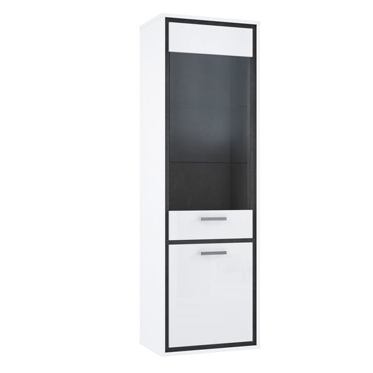 Vitrina Cu 2 Usi Inalta Rigmor, Alb Si Gri Argintiu, 64.4 Cm