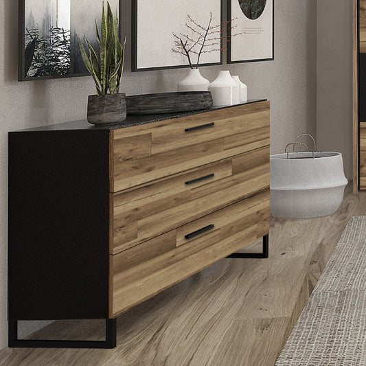 Comoda Jakarta, Stejar Negru Si Stejar Structurat, 120 Cm
